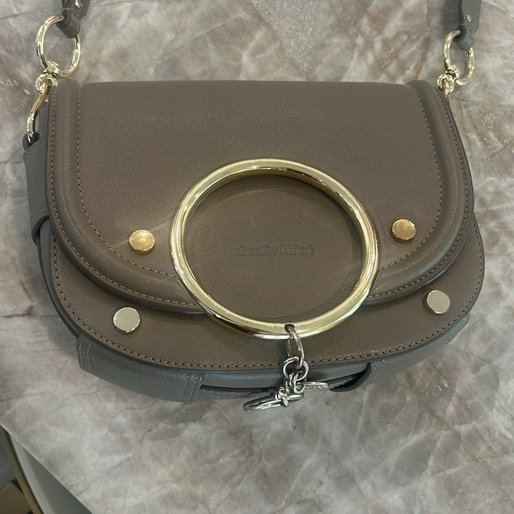See By Chloe Taupe Leather Crossbody Bag with signature Gold Ring - Picture 3 of 9
